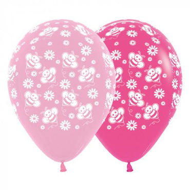 Bumble Bee's & Flowers Fashion Pink & Fuchsia Latex Balloons 30cm 25pk