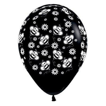 Bumble Bee's & Flowers Fashion Black Latex Balloons 30cm 6pk