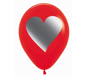 Silver Heart Printed Red Latex Balloons 30cm 25Pk - Party Savers
