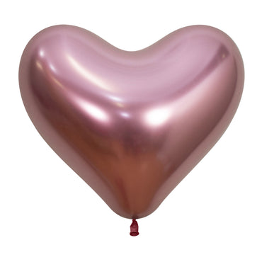 Hearts Metallic Reflex Pink Latex Balloons 35cm 12pk