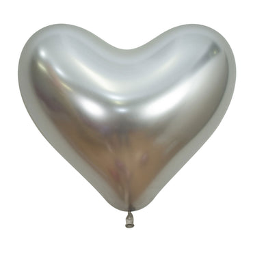 Hearts Metallic Reflex Silver Latex Balloons 35cm 12pk