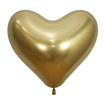 Hearts Metallic Reflex Gold Latex Balloons 35cm 12pk