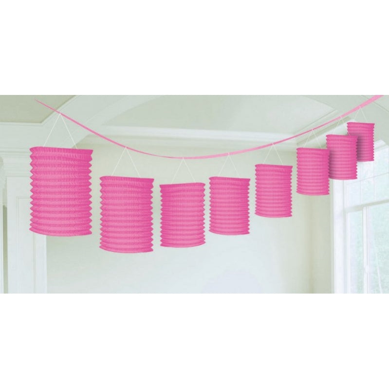 Bright Pink Paper Lantern Garland 365cm Each - Party Savers