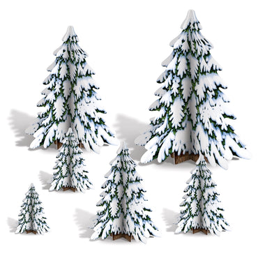 3D Winter Pine Tree Centerpieces 4in-12.5in 6pk - Party Savers