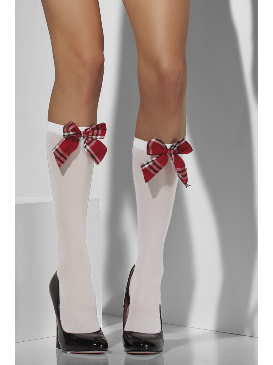 White Opaque Knee High Socks - Party Savers