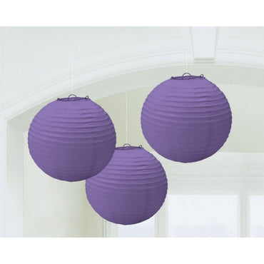 New Purple Round Paper Lanterns 3pk 24cm - Party Savers