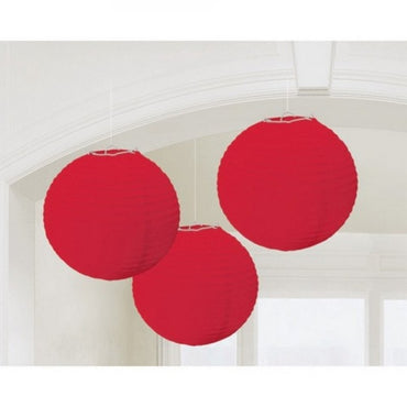 Apple Red Round Paper Lanterns 3pk 24cm - Party Savers