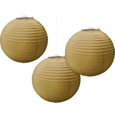 Gold Round Paper Lanterns 3pk 24cm - Party Savers