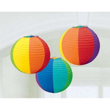 Rainbow Round Paper Lanterns 3pk 24cm - Party Savers