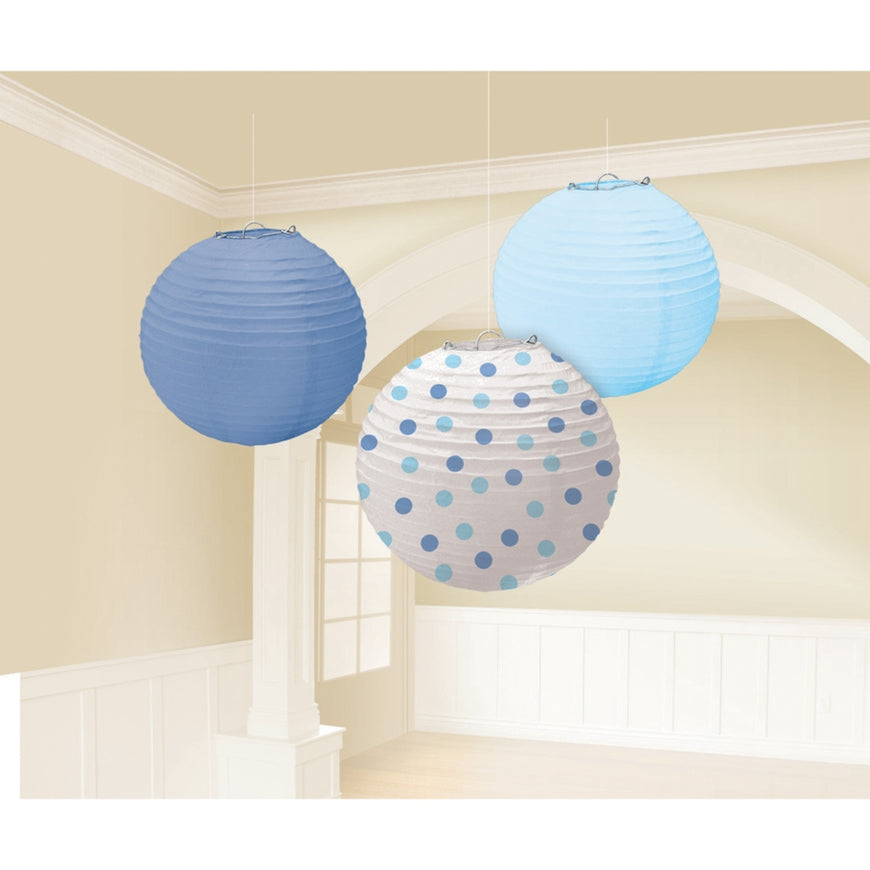 Baby Boy Blue Round Paper Lanterns 3pk - Party Savers