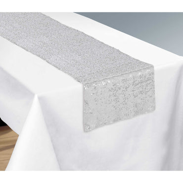 Silver Sequin Table Runner Each - Party Savers