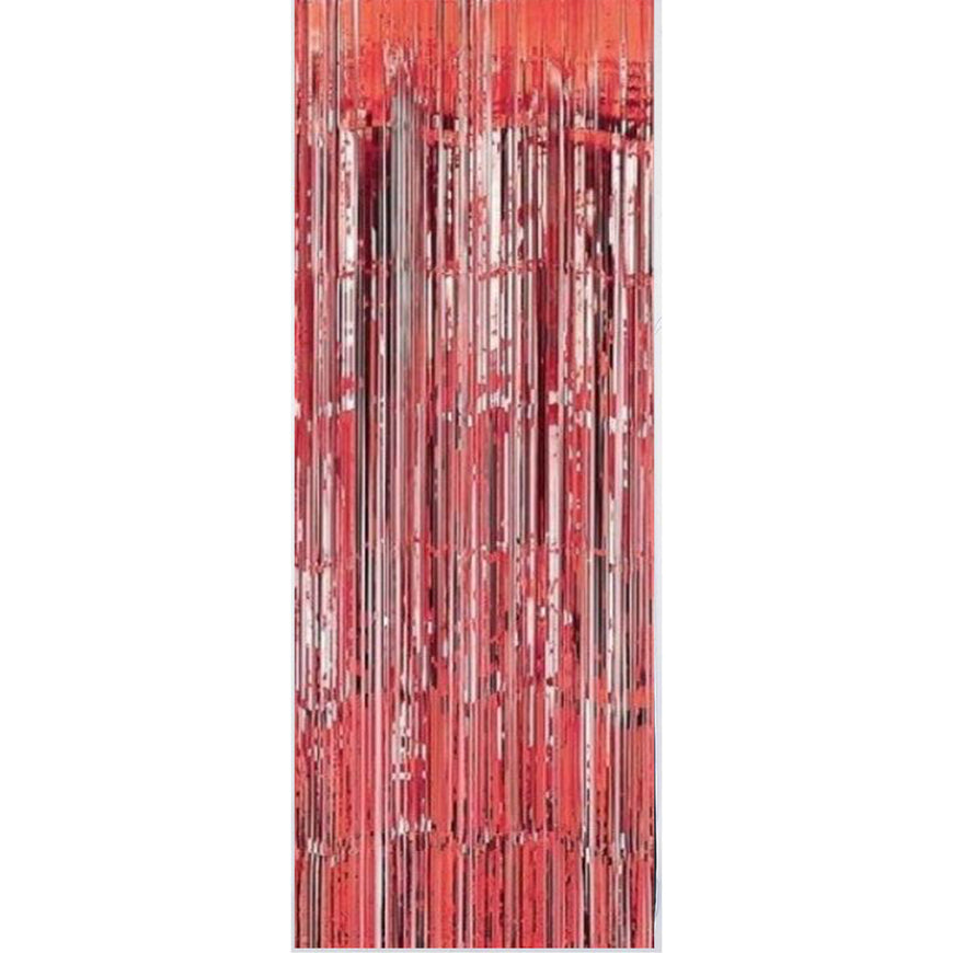 Red Metallic Curtain 91.4cm x 2.43m Each - Party Savers