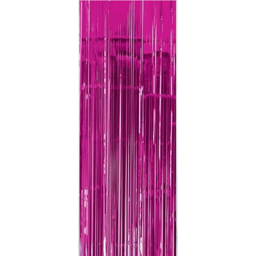 Bright Pink Metallic Curtain 91.4cm x 2.43m Each - Party Savers