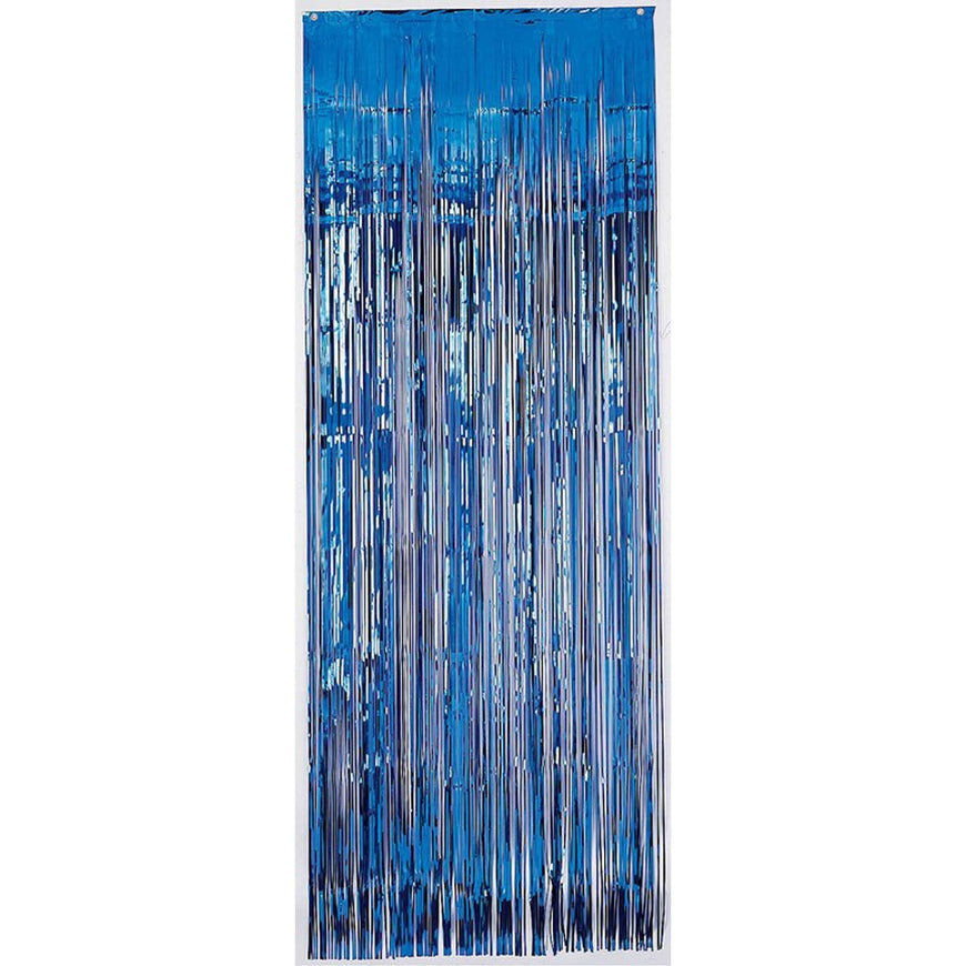 Caribbean Blue Metallic Curtain 91.4cm x 2.43m Each - Party Savers
