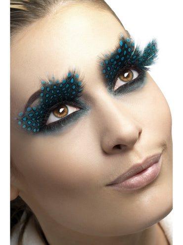 Blue Eyelashes, Large Feather with Aqua Dots - Party Savers