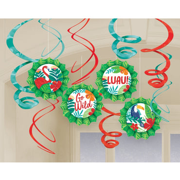 Tropical Jungle Hanging Glittered Fans & Swirls Decorating Kit - Party Savers