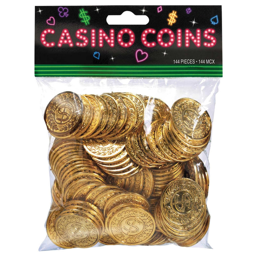 Casino Place Your Bets Plastic Gold Coins 144pk - Party Savers
