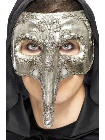 Silver Luxury Venetian Capitano Mask - Party Savers