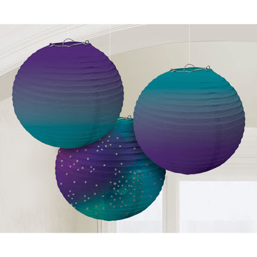 Sparkling Sapphire Ombre Round Paper Lanterns 3pk - Party Savers
