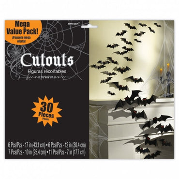 Cemetery Mega Value Pack Bat Cardboard Cutouts Printed Paper 30pk - Party Savers