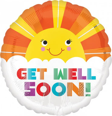 Smiley Sunshine Get Well Soon Foil Balloon 45cm - Party Savers