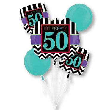 50th Birthday Celebration Balloon Bouquet 5pk - Party Savers