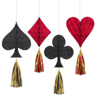 Roll The Dice Casino Mini Hanging Honeycomb Decorations with Tassels 4pk - Party Savers