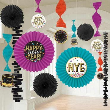 Happy New Year Colourful Confetti Paper Fan Decorating Kit Each