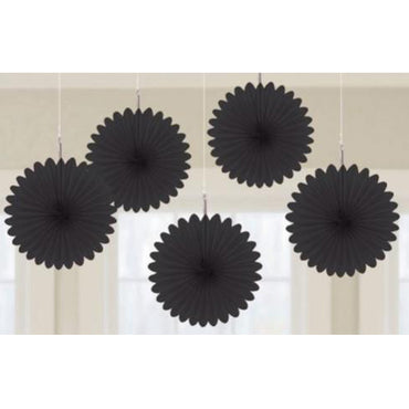 Black Mini Fan Decorations 6in 5pk - Party Savers