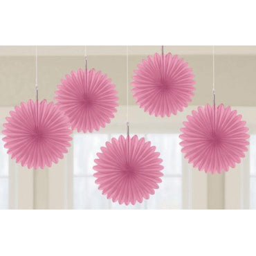 Bright Pink Mini Fan Decorations 6in 5pk - Party Savers