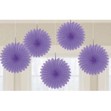 New Purple Mini Fan Decorations 6in 5pk - Party Savers