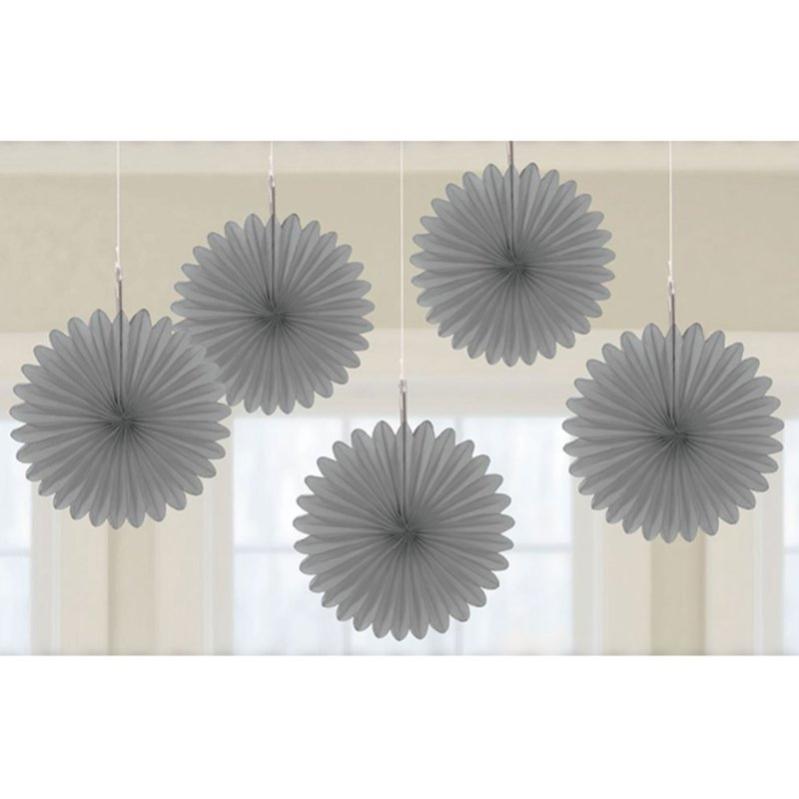 Yellow Mini Fan Decorations 6in 5pk - Party Savers