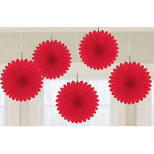Apple Red Mini Fan Decorations 6in 5pk - Party Savers