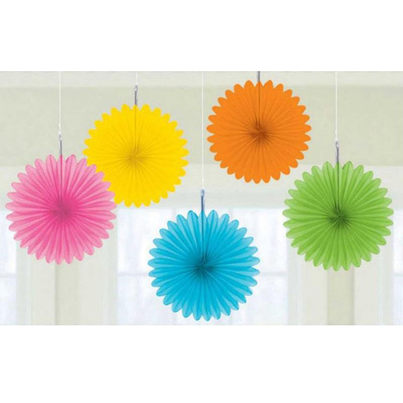 New Purple Mini Fan Decorations 6in 5pk - Party Savers