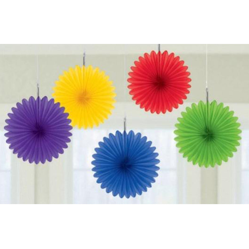 Yellow Mini Fan Decorations 6in 5pk - Party Savers