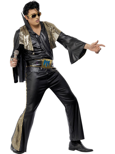Mens Costume - Elvis Black and Gold - Party Savers