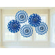 Bright Royal Blue Fan Decorations Printed Paper  8in 5pk - Party Savers