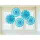 Caribbean Blue Fan Decorations Printed Paper 8in 5pk - Party Savers