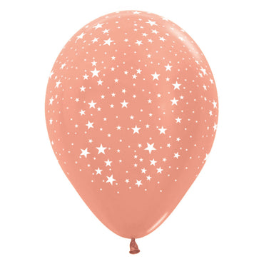 Small Stars on Metallic Rose Gold Latex Balloons 30cm 12pk