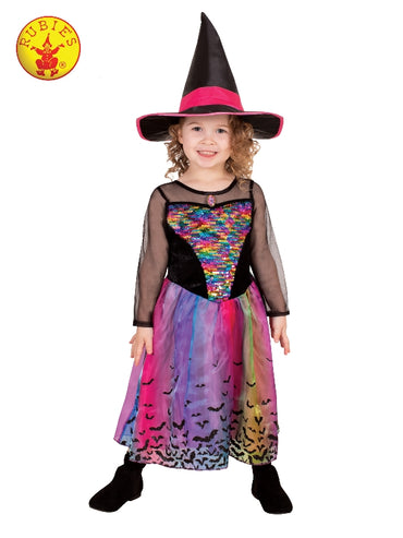 Girls Costume - Deluxe Rainbow Colour Magic Witch - Party Savers