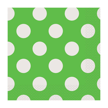 Lime Green Dotty Lunch Napkins 33cm 16pk - Party Savers
