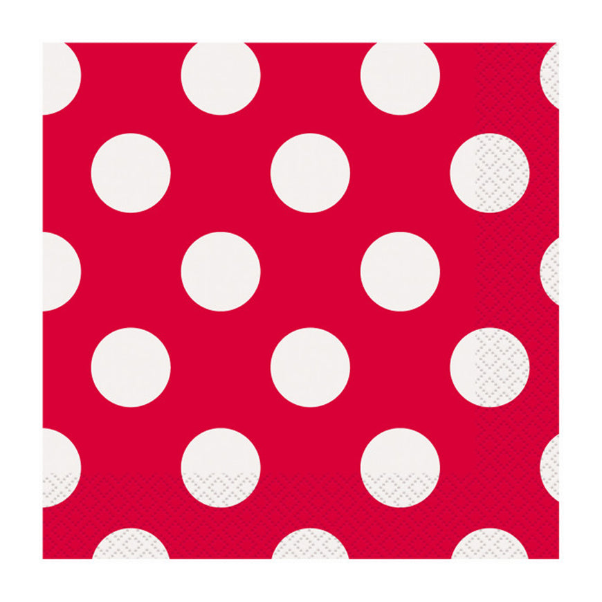 Red Dotty Lunch Napkins 33cm 16pk - Party Savers
