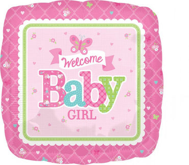 Welcome Baby Girl Butterfly Foil Balloon 45cm - Party Savers