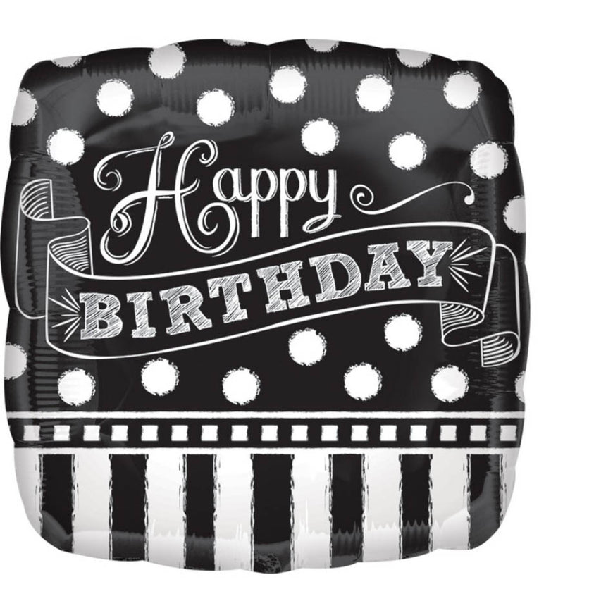 Black & White Chalkboard Birthday Foli Balloon 45cm - Party Savers