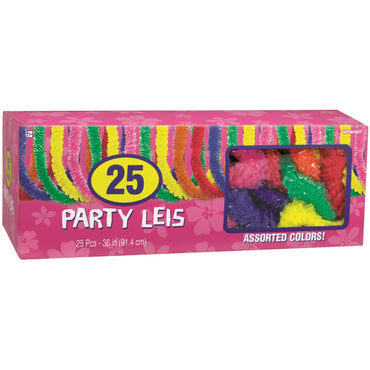 Boxed Polyester Lei - Assorted Colours 25pk - Party Savers