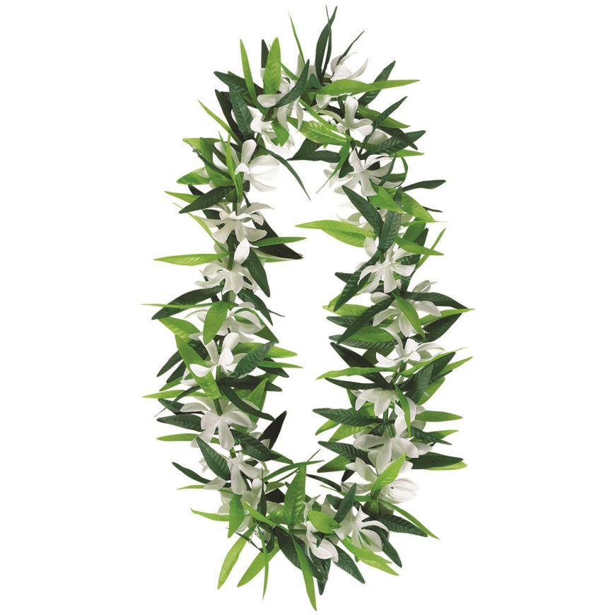 Green Leaf w/Flowers Lei - Party Savers