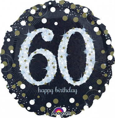 Sparkling Happy Birthday 60 Foil Balloon 45cm - Party Savers