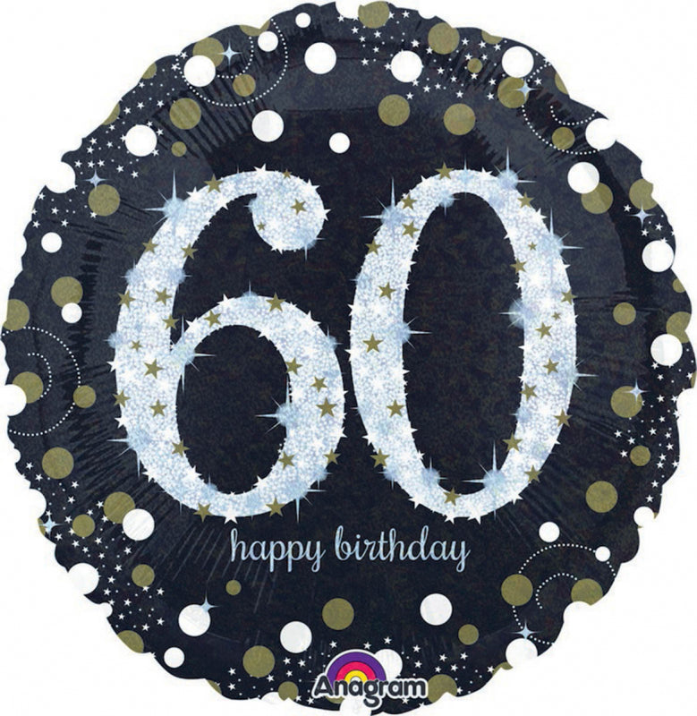 Sparkling Happy Birthday 60 Foil Balloon 45cm - Party Savers