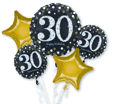 30th Sparkling Birthday Balloon Bouquet 5pk - Party Savers