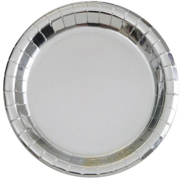 Silver Foil Round Paper Plates 18cm 8pk - Party Savers